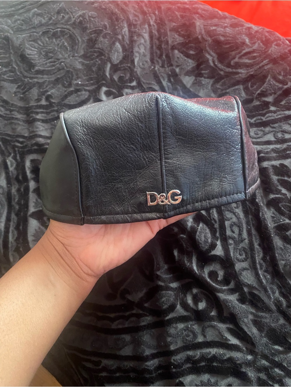 Authentic Women’s D&G Black Leather Cap with Silver Logo